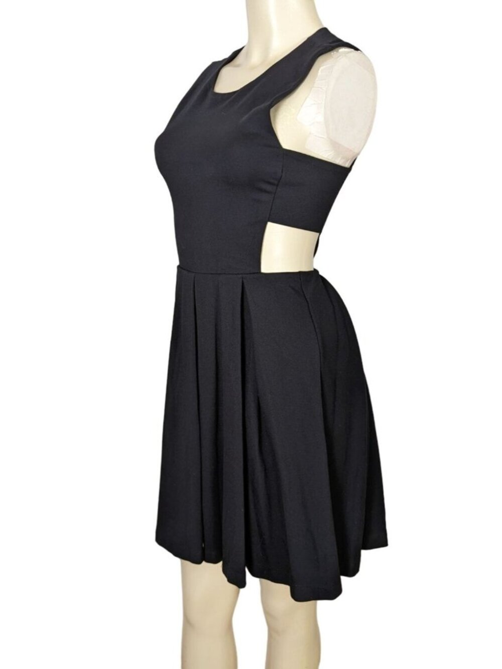 LuLu's Pleat black skater dress side cutouts fitted waistline pleated dress sz S - Picture 8 of 13